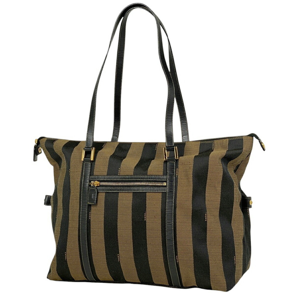 Fendi Pecan Tote Bag Shoulder Canvas Brown Black